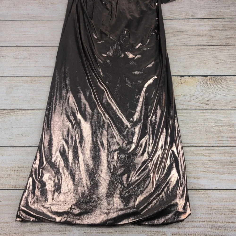 RETROFETE New York Metallic Rose Gold Ruched Halter Maxi Dress Size S - Picture 3 of 8